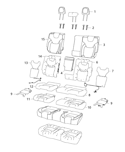 2007 Jeep Commander Armrest Rear Seat Center Diagram for 1VR31DX9AC