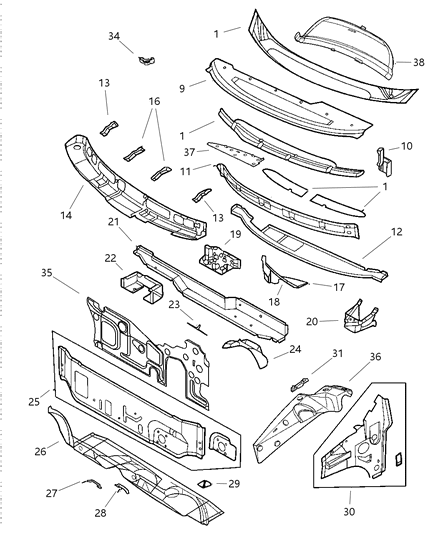 Support Cowl Grille Diagram for 4897345AA