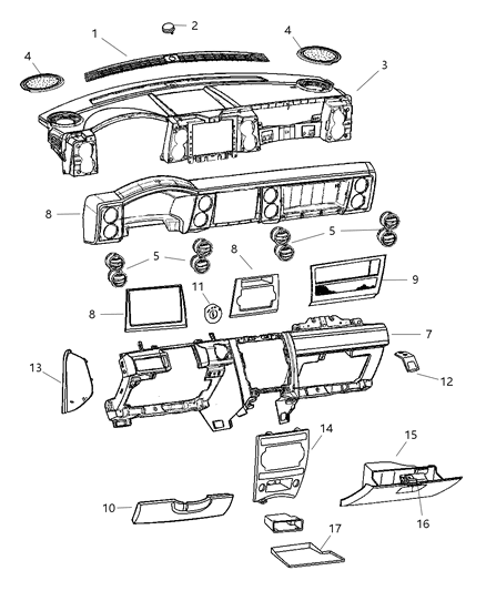 1996 Jeep Grand Cherokee Grille Defroster Upper Diagram for 5JT08XDVAC