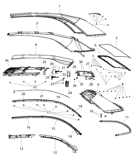 Weatherstrip Header And A Pillar Diagram for 4389633AC