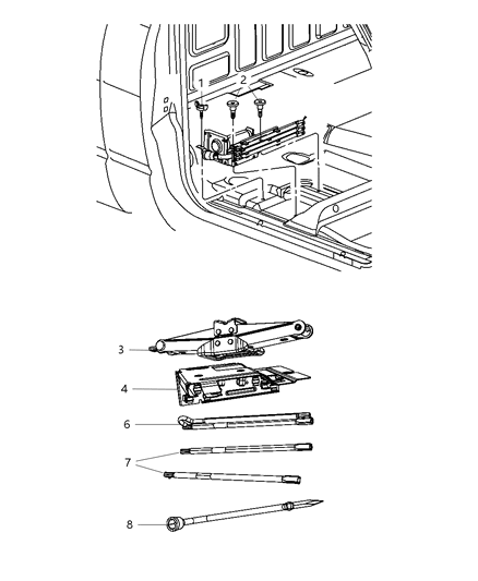 2001 Chrysler LHS Bracket And Locator Jack Stowage Diagram for 52110479AD