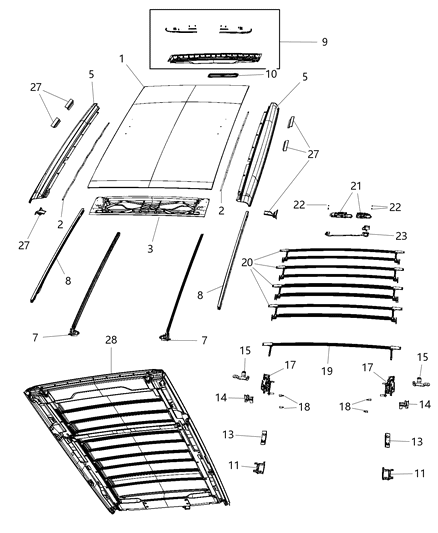 1988 Jeep J20 Header Roof Front Diagram for 68371774AB
