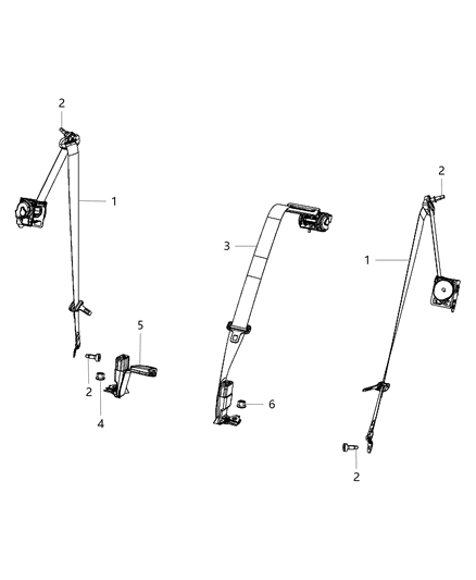 Seat Belt 2ND Rear Center Includes Left Passenger Buckle Diagram for 6KE141C5AC