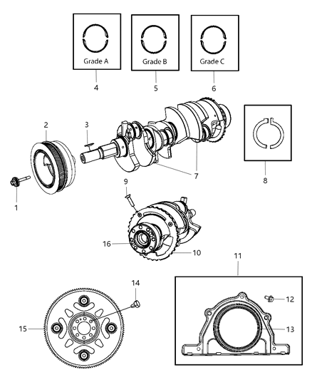 Bearing Kit Crankshaft B Grade Standard Diagram for 68046263AB