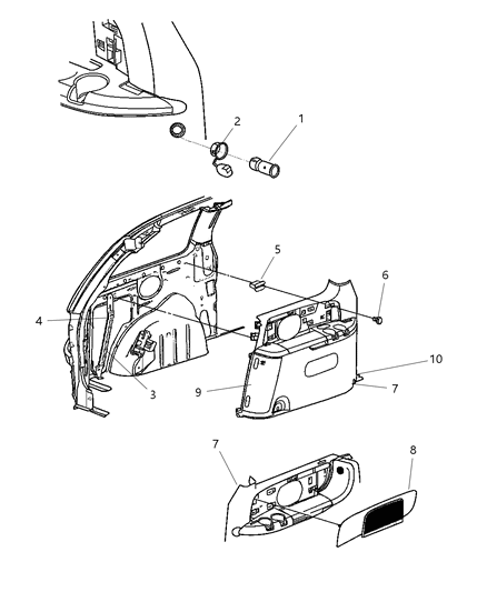2007 Chrysler Town & Country Panel Quarter Trim Diagram for YP77BD1AF