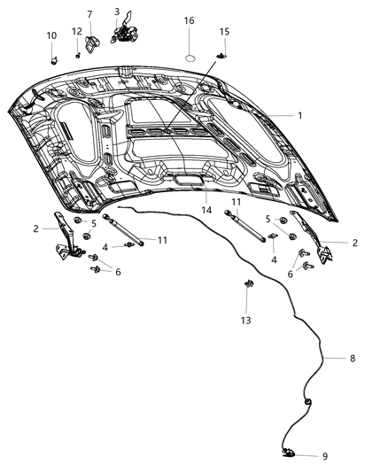 2011 Jeep Liberty Hood Diagram for 55372244AD