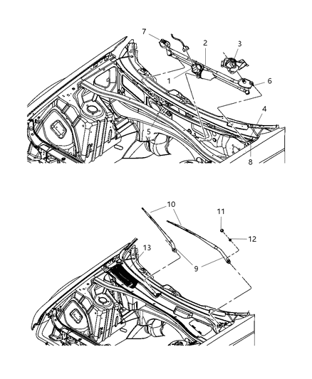 1995 Dodge B2500 Screen Cowl Top Diagram for 57010314AB