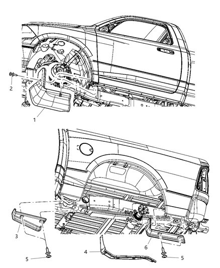 Spat Rear Box Side Wheel Opening Diagram for 5182364AA