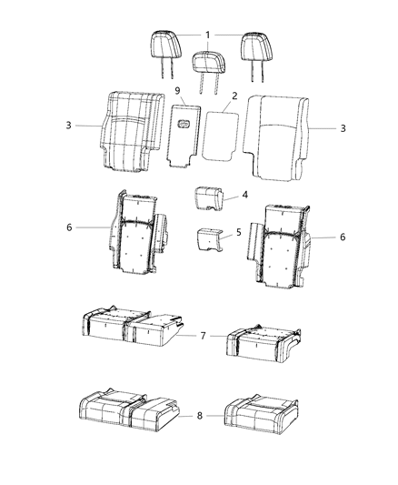 2004 Dodge Durango Foam Seat Back Bun Diagram for 68100259AA