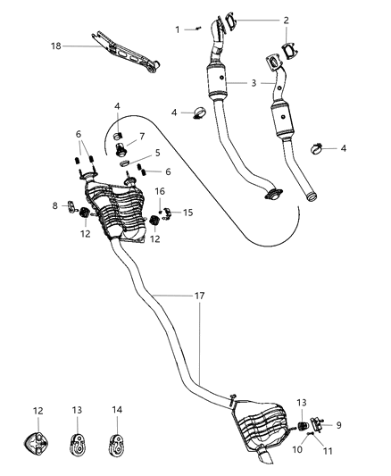 2003 Dodge Caravan Pipe Exhaust Extension Includes Items 4, 5, 6 Diagram for 68072208AA