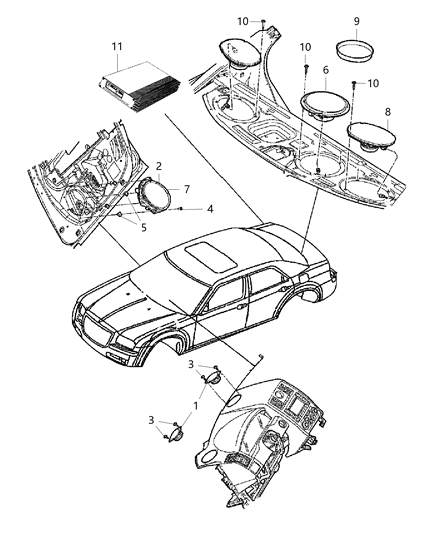 Speaker Sub Woofer, Front Diagram for 68043032AB
