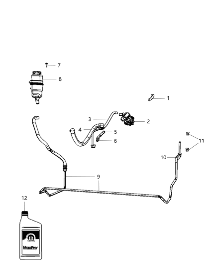 Hose Power Steering Return Gear, Includes Nut & Clamp Diagram for 52060176AC
