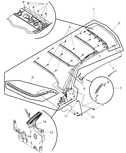 2006 Chrysler PT Cruiser Frame Assembly Convertible Top Diagram for 5179853AA