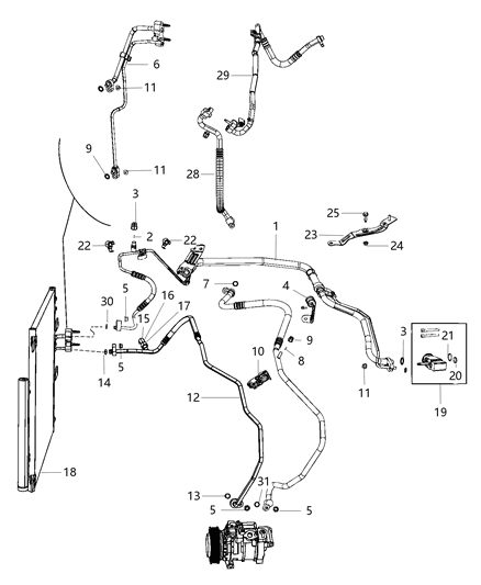 1987 Dodge Shadow Line A/C Liquid: Gaskets, O-Rings, Valve Core, Cap Diagram for 68437112AA