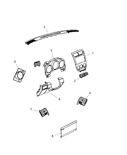 2008 Dodge Caliber Bezel Instrument Cluster Diagram for YD471DVAB