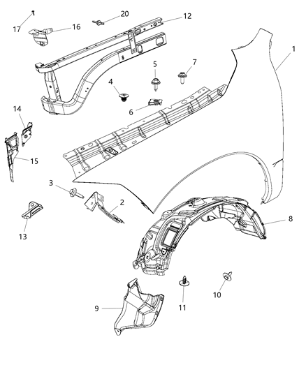 Shield Wheelhouse Diagram for 68235366AB