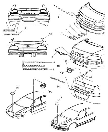 1997 Chrysler Town & Country Medallion Fender 300 Diagram for 4805762AA