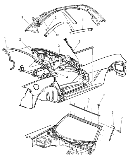 2004 Dodge Viper Retainer Weatherstrip Diagram for 4865577AB