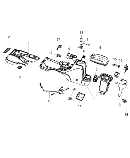 Bezel Floor Console Front Console Diagram for 1UB90DX9AA