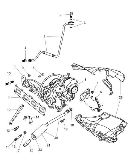 2005 Dodge Neon Gasket, Turbocharger Oil Drain Back Tube W/Edr Turbo Diagram for 4343770