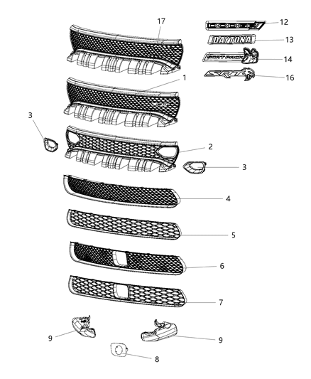 Nameplate Scat Packing Grille Diagram for 68430262AA
