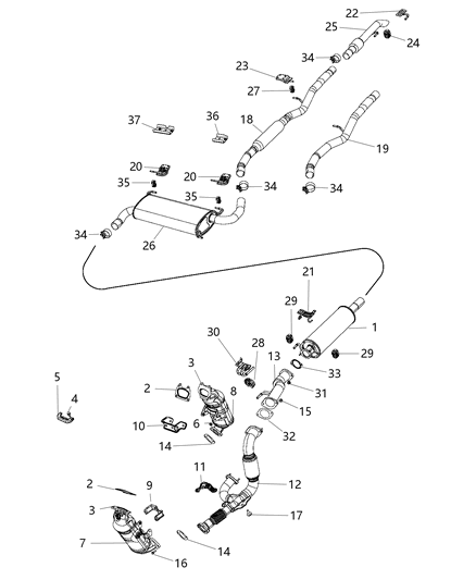 Resonator And Tailpipe Exhaust Diagram for 68190017AB