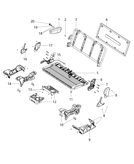 1994 Jeep Cherokee Cup Holder Rear Seat Underneath Center Diagram for 68064758AA