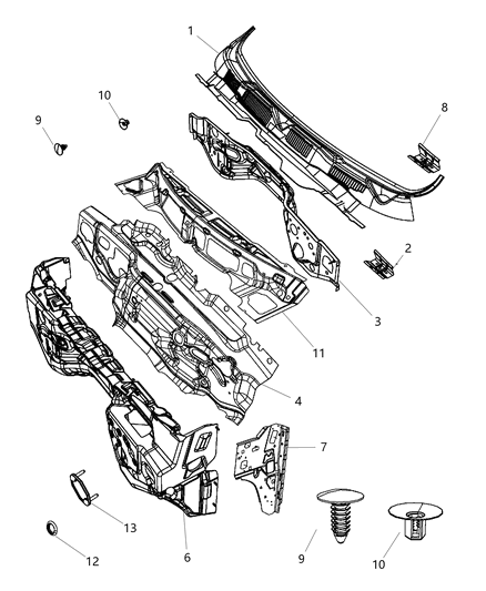 2003 Chrysler Concorde Panel Cowl And Plenum Diagram for 55275789AI