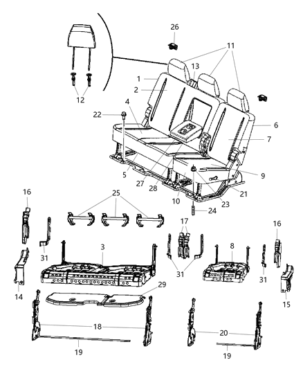 1996 Dodge Stratus Cover Rear Seat Cushion Right Diagram for 5RC62DX9AC