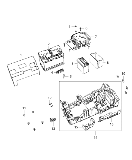 2020 Jeep Compass Heat Shield Battery Tray Upper Diagram for 68457851AA