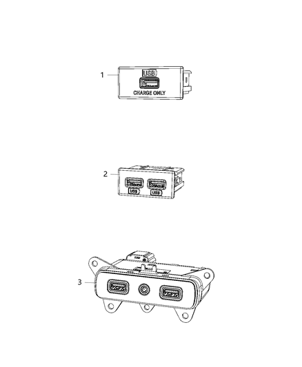 2009 Dodge Challenger Media Center Hub Side USB Dual Input Diagram for 68323664AC