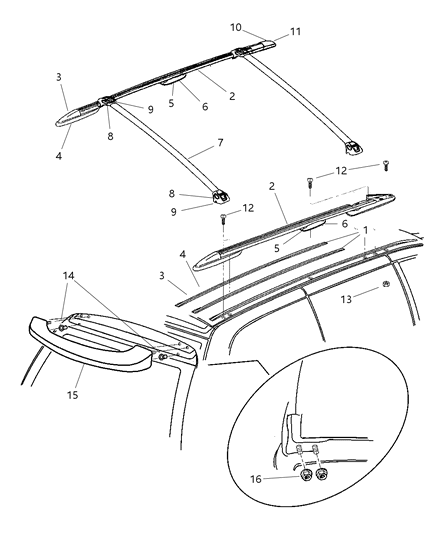 2000 Dodge Grand Caravan Skid Strip Luggage Rack Diagram for 4857184AA