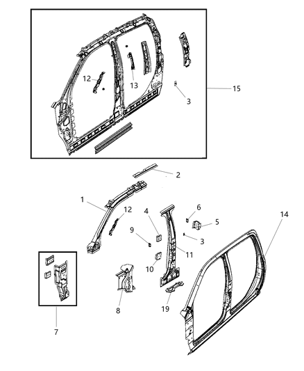 2015 Ram 3500 Panel Bodyside Aperture Inner Complete Diagram for 68264754AA