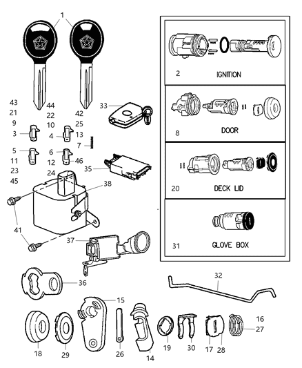Spring Lock Cylinder Tumbler Glove Box Diagram for 4746873