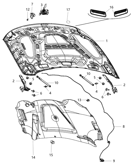 Release Hood Latch Handle And Cable Assembly Diagram for 5160352AC