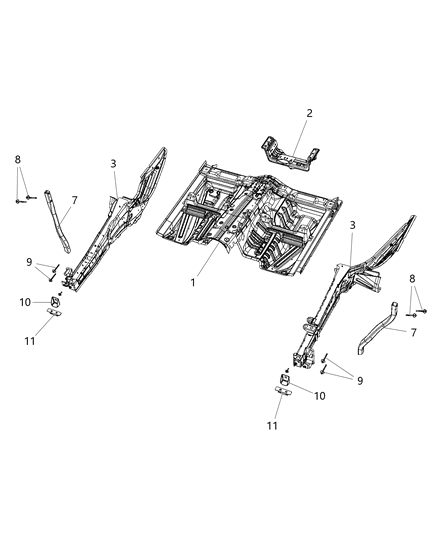 2017 Jeep Wrangler Rail Front Side Rail Front Includes Shock Tower Diagram for 68028075AL