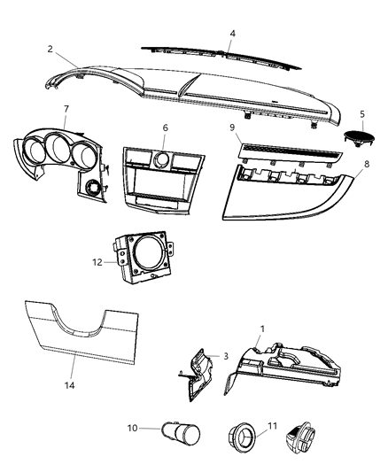 2010 Chrysler Sebring Panel Instrument Panel Closeout Diagram for 5291874AF