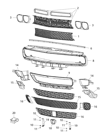 Grille Radiator Mff Diagram for 7CA05RXFAA