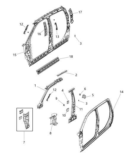 1988 Dodge Shadow Panel Bodyside Aperture Outer Complete Diagram for 68145096AB