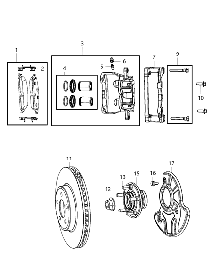 Pad Kit Front Disc Brake Contains Pads And Slippers Diagram for 68248384AC