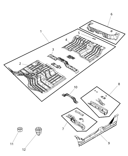2015 Ram 1500 Pan Front Floor Diagram for 68095926AE