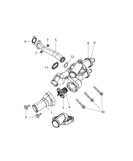 Thermostat Housing, Lower Diagram for 68003582AB