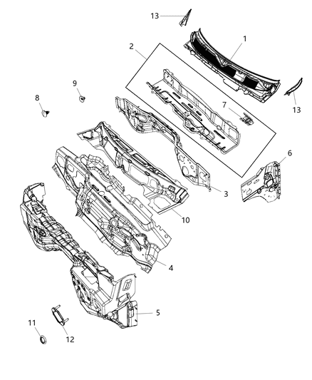 Panel Cowl Side, Front Passenger Side Diagram for 68366478AD