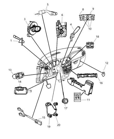 Switch Multifunction Left Stalk: Lights & Signals Diagram for 5183947AA