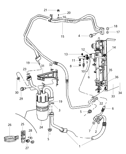 Bushing Isolator Accumulator Bracket To Frame Diagram for 68054746AA