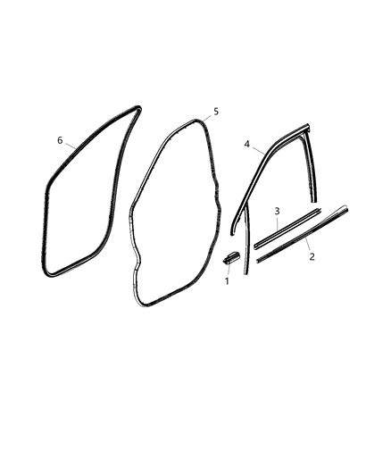 2001 Chrysler PT Cruiser Weatherstrip Door Glass With Exterior Molding Diagram for 68422224AA
