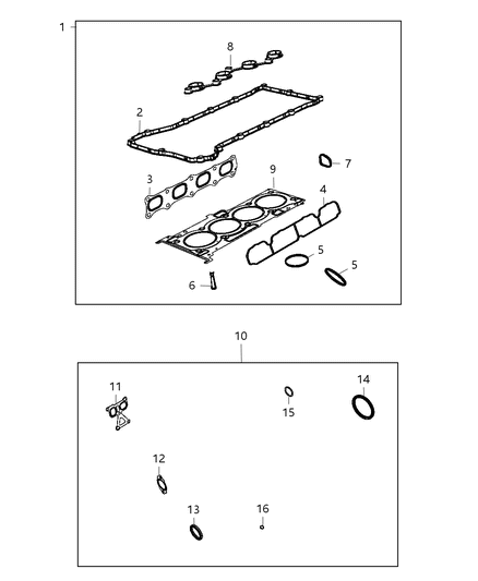 2011 Jeep Compass Gasket Package Engine Lower, Items 11-16 Diagram for 5189957AC