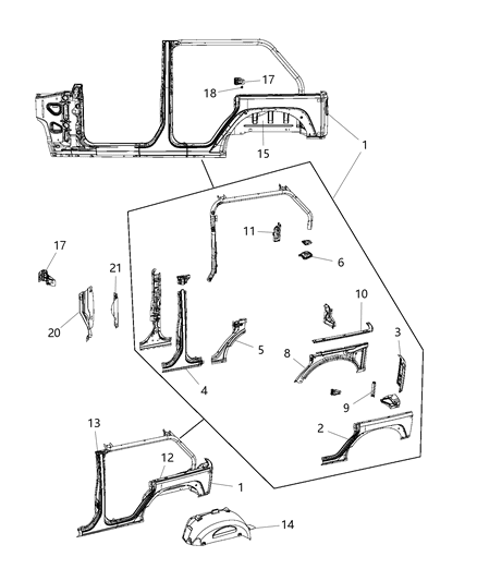 Panel Bodyside Aperture Rear Diagram for 55397016AG