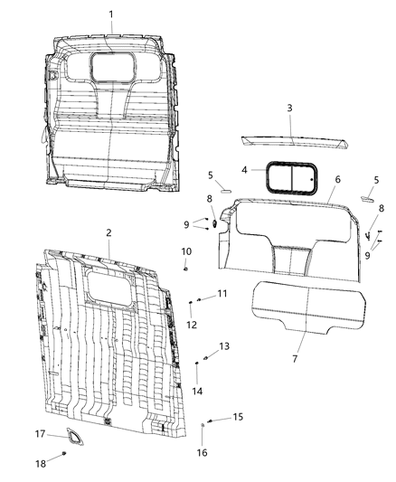 Slider Window Glass Diagram for 68198976AA