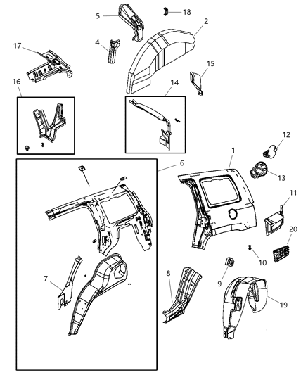 Panel Package Bodyside Aperture Rear Diagram for 68019178AA